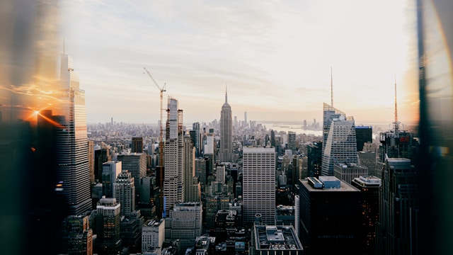 New York City skyline at sunset with the Empire State Building
